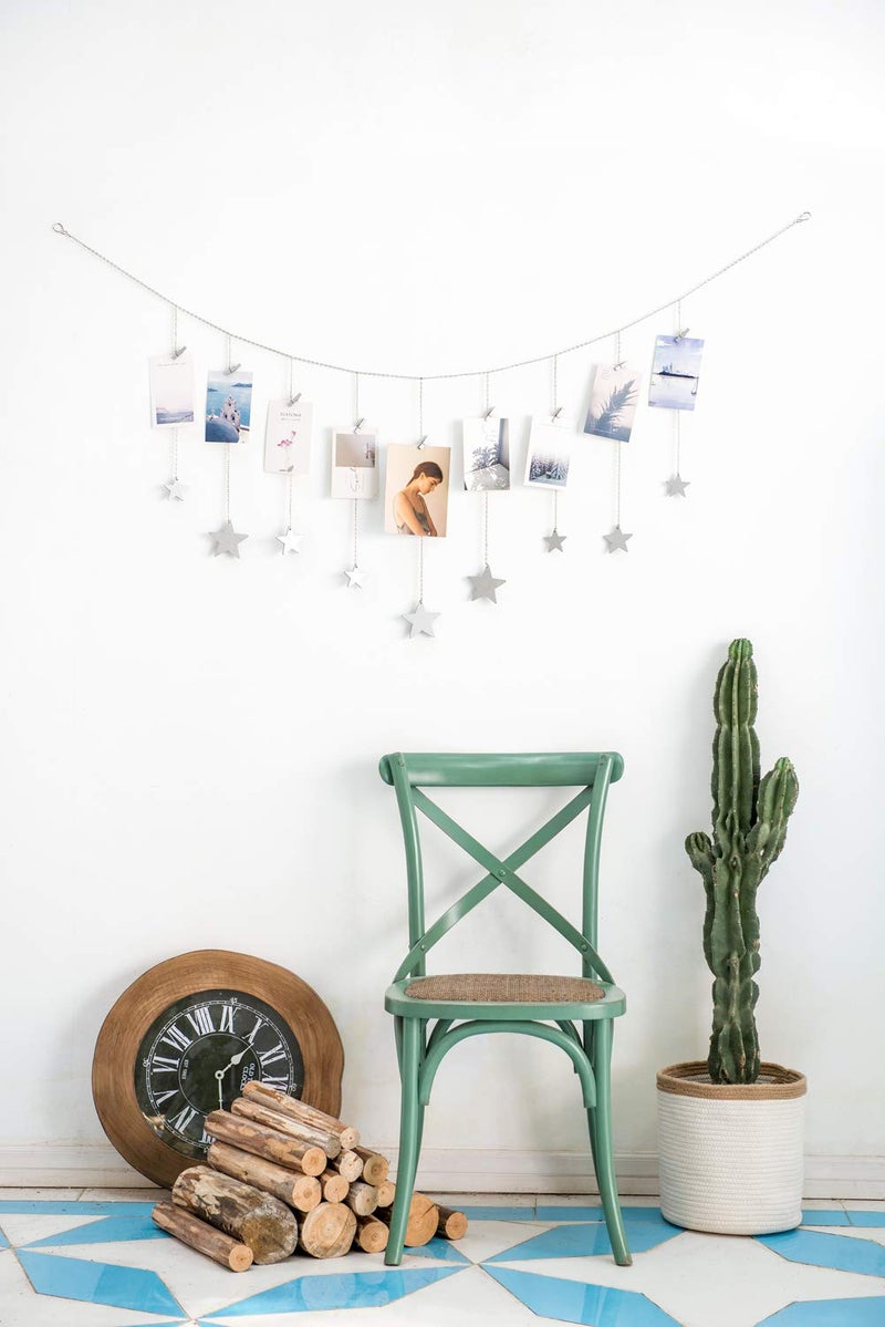 Mkono Hanging Photo Display Boho Decor Wooden Stars Garland with Metal Chains, Pictures Cards Holder with 25 Wood Clips, Wall Art for Christmas Living Room Bedroom Dorm Decor, Teen Girls Gift, Silver - Image 5